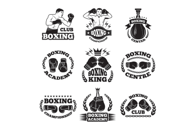 Boxing club, or mma fighting labels. Monochrome vector illustrations