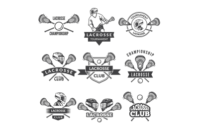 Vector logos or labels for lacrosse team in sport college