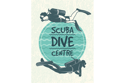 Retro poster for sport club of diving. Vector design template