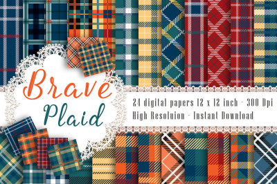 24 Princess Plaid Digital Papers, Tartan, Gingham, Check