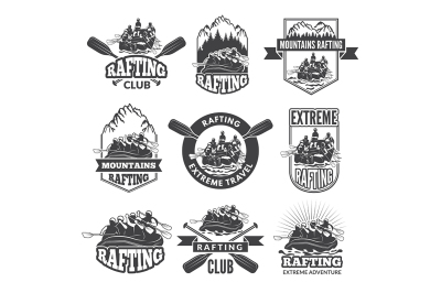 Vintage monochrome labels for dangerous water sports