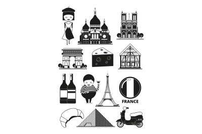 Monochrome illustrations of french landmarks