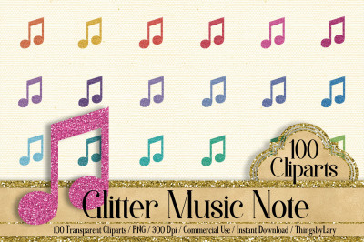 100 Glitter Music Note Clip Arts, Glitter Kid Birthday Decor