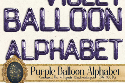 41 Ultra Violet Balloon Alphabet Clip arts, Purple Alphabet