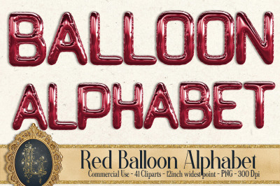 41 Red Balloon Alphabet Clip arts, Love Valentine Alphabet