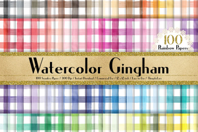 100 Seamless Watercolor Gingham Digital Papers 12 x 12 inch
