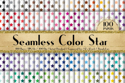 100 Seamless Color Star Pattern Digital Papers 12 x 12 in