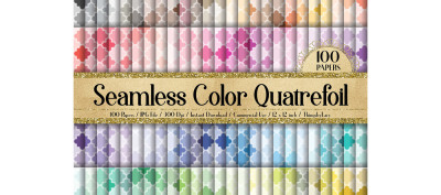 100 Seamless Color Quatrefoil Pattern Digital Papers