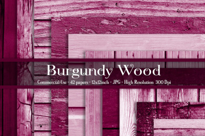 42 Burgundy Wood Texture Digital Papers, Barn Wood Papers