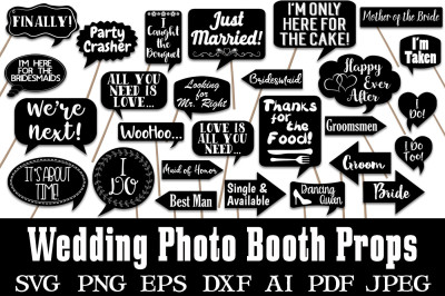 Wedding Photo Booth Props - SVG Cut Files and Clipart - PNG
