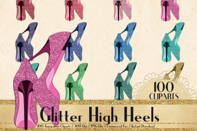 100 Glitter High Heels Clip Arts, Glitter Princess Shoes