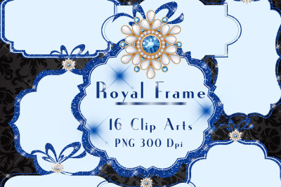 Blue Royal Frame, Glitter and Jewelry Frame Clip Arts