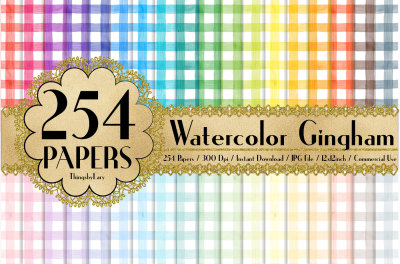 254 Seamless Watercolor Gingham Digital Papers 12 x 12 inch