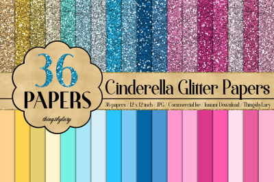 36 Glitter and Solid Color Princess Pink and Blue Papers