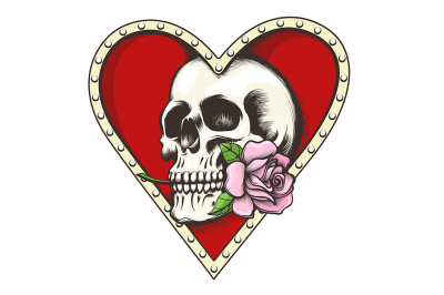 Skull with Rose in a Heart Shaped Hole