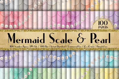 100 Seamless Pearl Mermaid Scale Digital Papers 12 x 12 inch