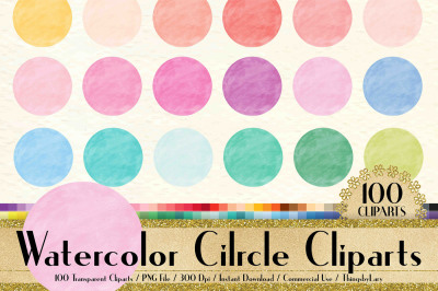 100 Watercolor Circle Clip Arts, Watercolor Frames