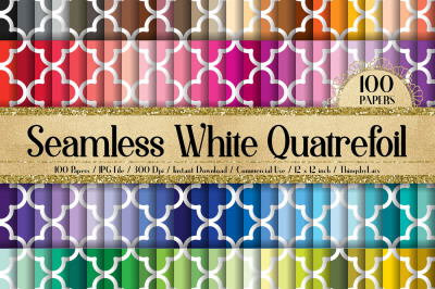 100 Seamless White Quatrefoil Pattern Digital Papers 12 inch