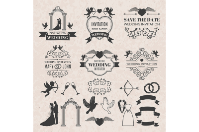 Wedding labels set in victorian style