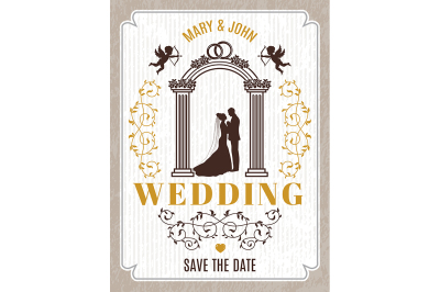 Retro poster or wedding card invitation