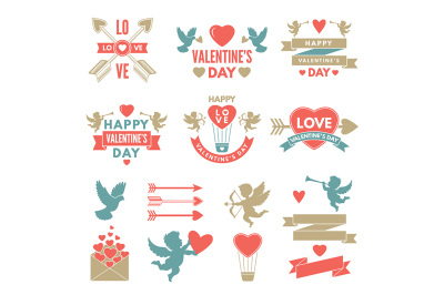 Different symbols and labels for day of st valentine