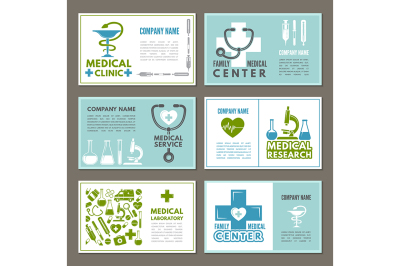 Different cards with designs template at theme of medicine and science