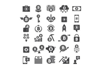 Monochrome symbols of virtual money. Electronic blockchain industry