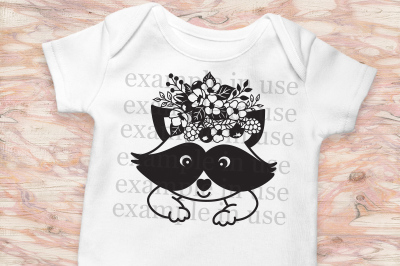 Baby raccoon with flowers cutting printable template 