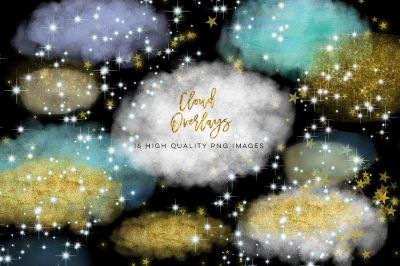 Starry Night Overlays, Star clipart, Gold stars clipart