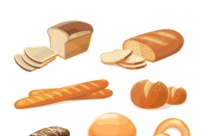 Bakery and pastry products various sorts of bread vector icons