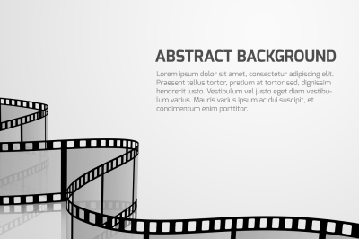 Vector cinema movie background with retro film strip roll