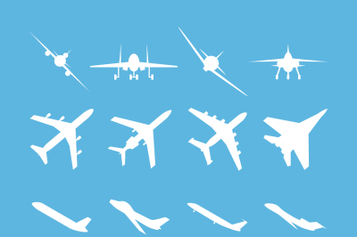 Different airplanes vector icon set