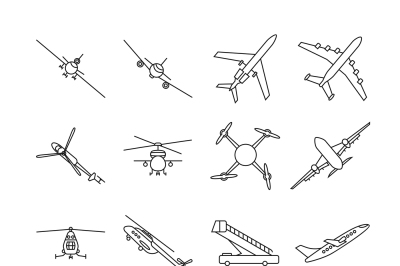 Aviation thin line vector icons set