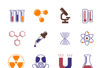 Color chemistry, research and science vector icons