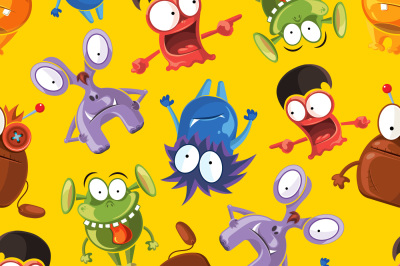 Vector seamless pattern with cute monsters