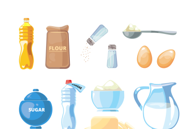 Cartoon food baking and cooking vector ingredients