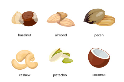 Cartoon nuts vector set