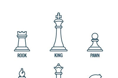 Chess pieces vector thin line icons king queen bishop rook knight pawn