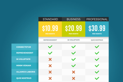 Vector pricing business plans for websites and applications