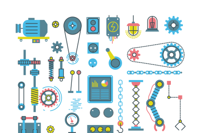 Vector parts of mechanism and robots flat icons