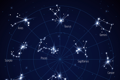 Vector sky star map with constellations stars