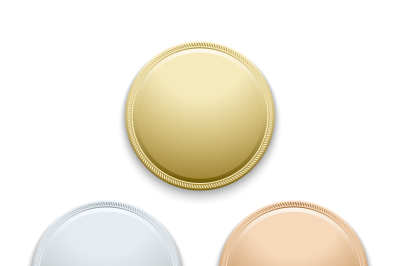 Round empty polished gold, silver, bronze, medals, coins vector templa