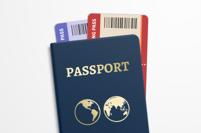 Passport with airline tickets. International tourism travelling concep