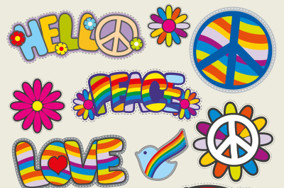 Retro hippie patches vector emblems