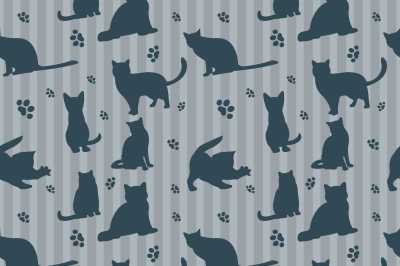 Cute vector cats silhouettes seamless pattern