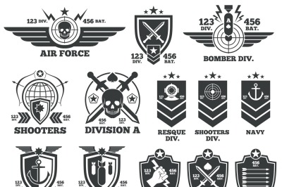 Vintage military vector labels and patches