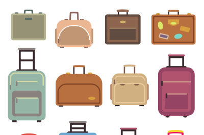 Travel luggage bag, suitcase vector flat icons