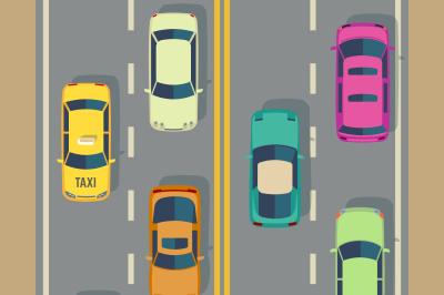 Highway traffic with top view cars and trucks street vector