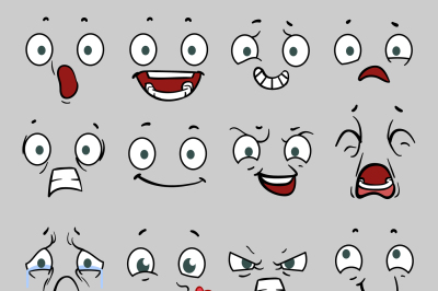 Comic cartoon faces with different emotions. Vector illustration