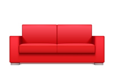 Red leather realistic sofa for modern living room interior vector illu